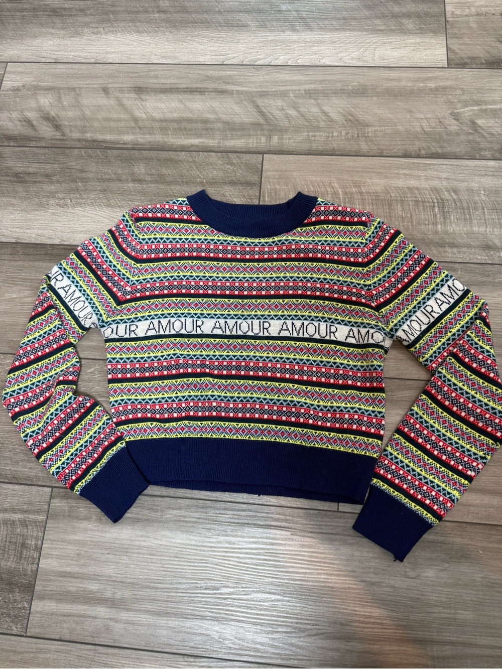 Topshop Multicolor Fair Isle 'Amour' Crewneck Sweater - Navy Trim
